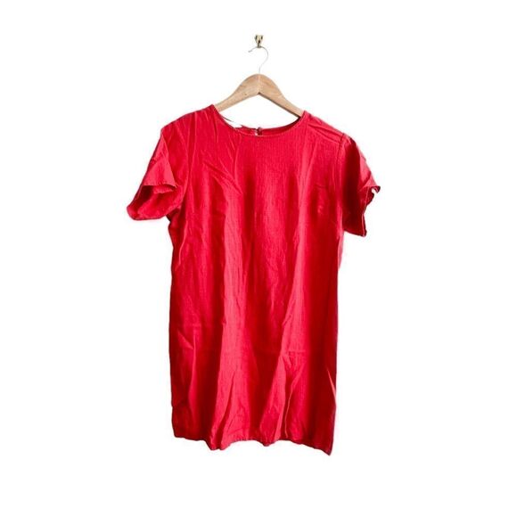 Pepaloves Dress Red Shift Short Sleeves Ramie Cotton Women's M - Picture 1 of 6